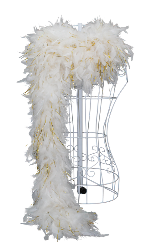 Feather Boa Chandelle with Gold Lurex H81 White