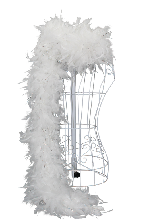 Feather Boa Chandelle with Silver Lurex H81 White