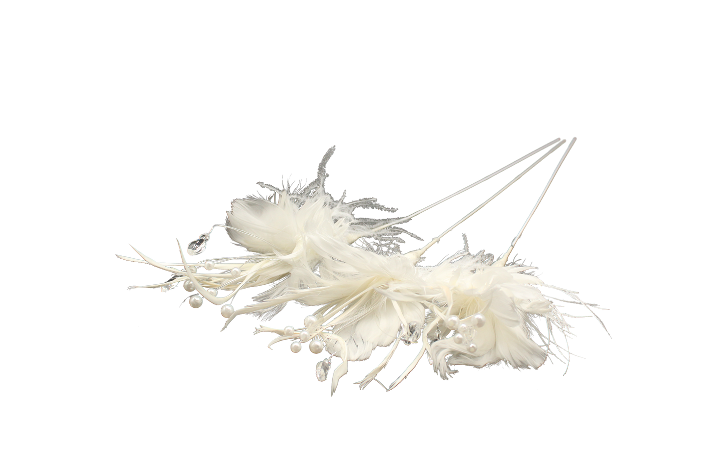 MD Fluffy Feather Stem 22" White w/ Pearls