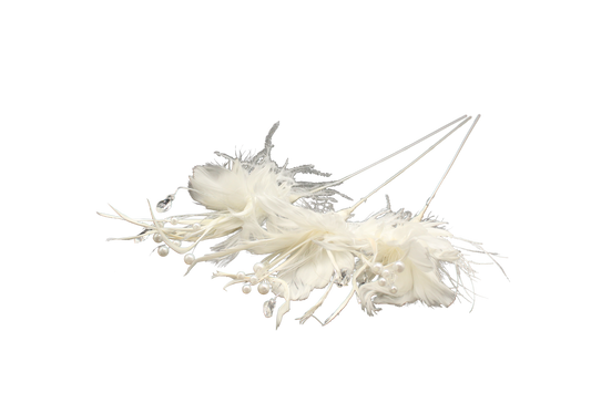 Fluffy Feather Stem 22" White w/ Pearls